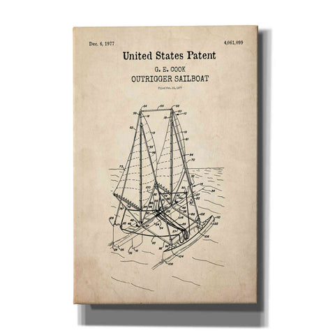 Image of 'Outrigger Sailboat Blueprint Patent Parchment,' Canvas Wall Art