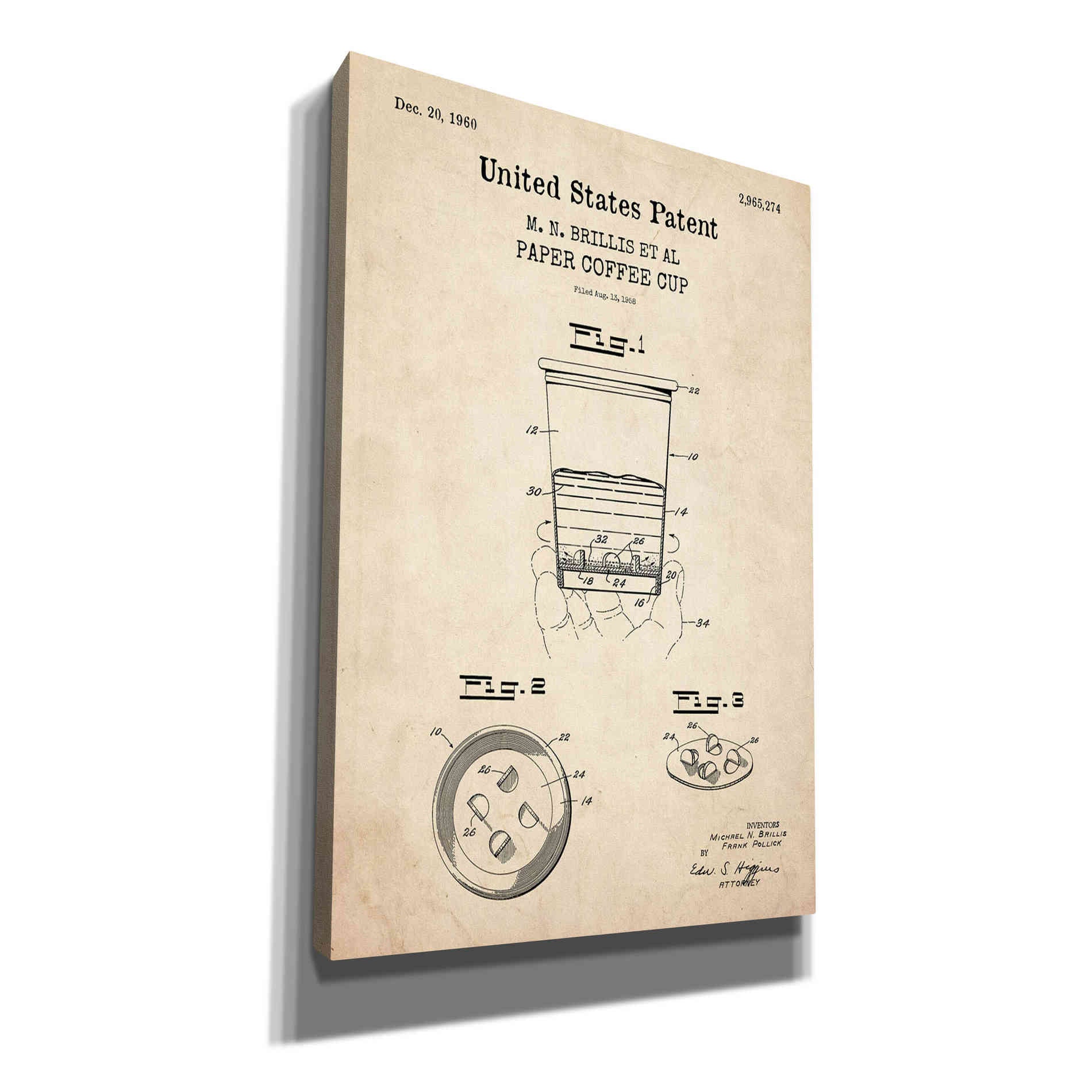 'Paper Coffee cup Blueprint Patent Parchment,' Canvas Wall Art
