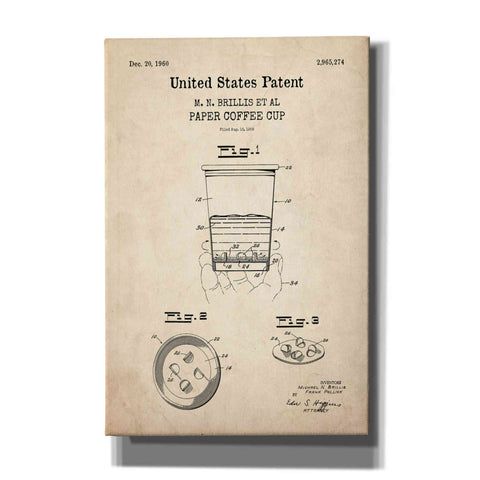 Image of 'Paper Coffee cup Blueprint Patent Parchment,' Canvas Wall Art