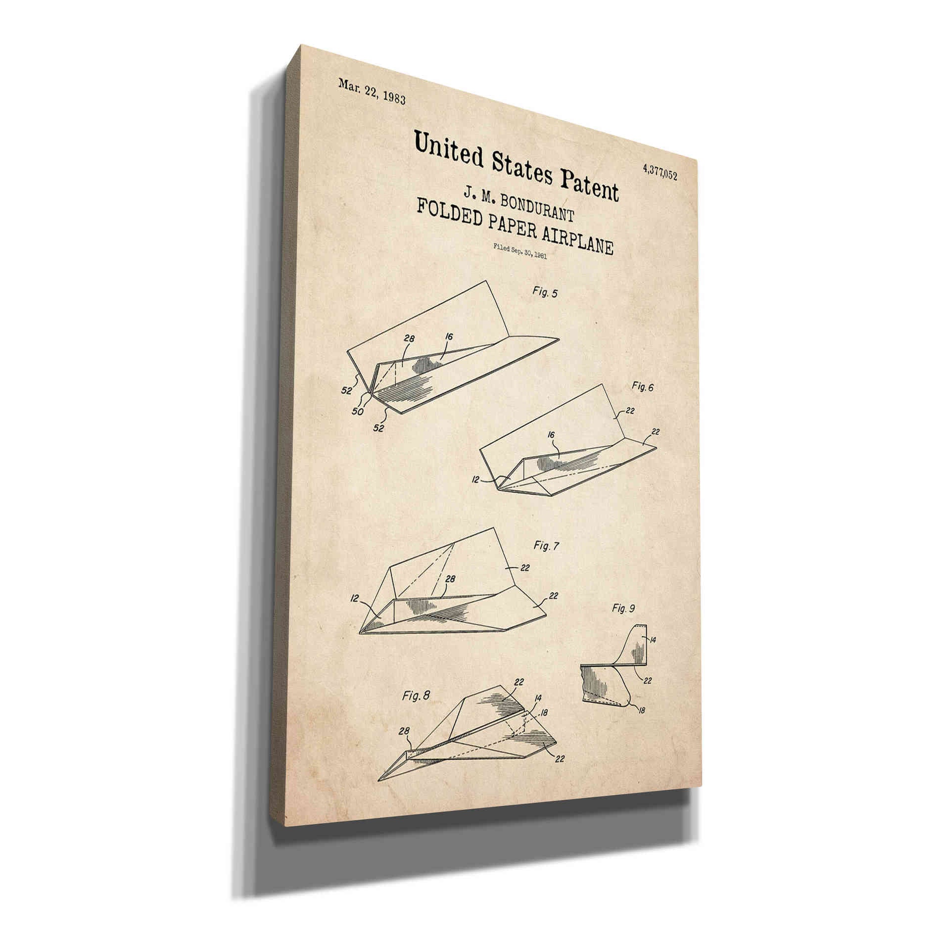 'Paper Plane Blueprint Patent Parchment,' Canvas Wall Art