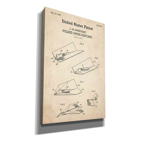 Image of 'Paper Plane Blueprint Patent Parchment,' Canvas Wall Art