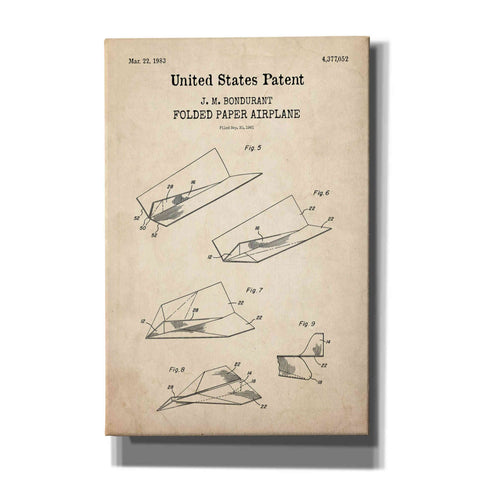 Image of 'Paper Plane Blueprint Patent Parchment,' Canvas Wall Art