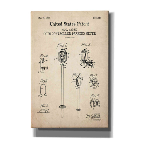 Image of 'Parking Meter Blueprint Patent Parchment,' Canvas Wall Art