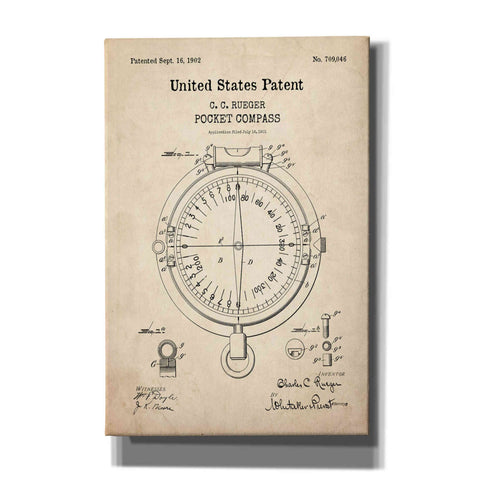 Image of 'Pocket Compass Blueprint Patent Parchment,' Canvas Wall Art