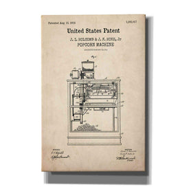 'Popcorn Machine Blueprint Patent Parchment,' Canvas Wall Art