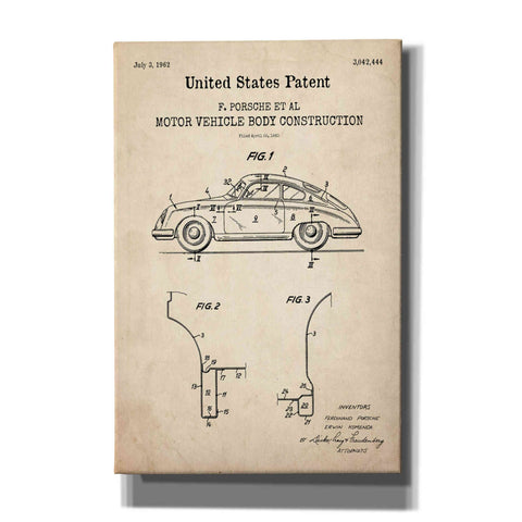 Image of 'Motor Vehicle Body Construction Blueprint Patent Parchment,' Canvas Wall Art