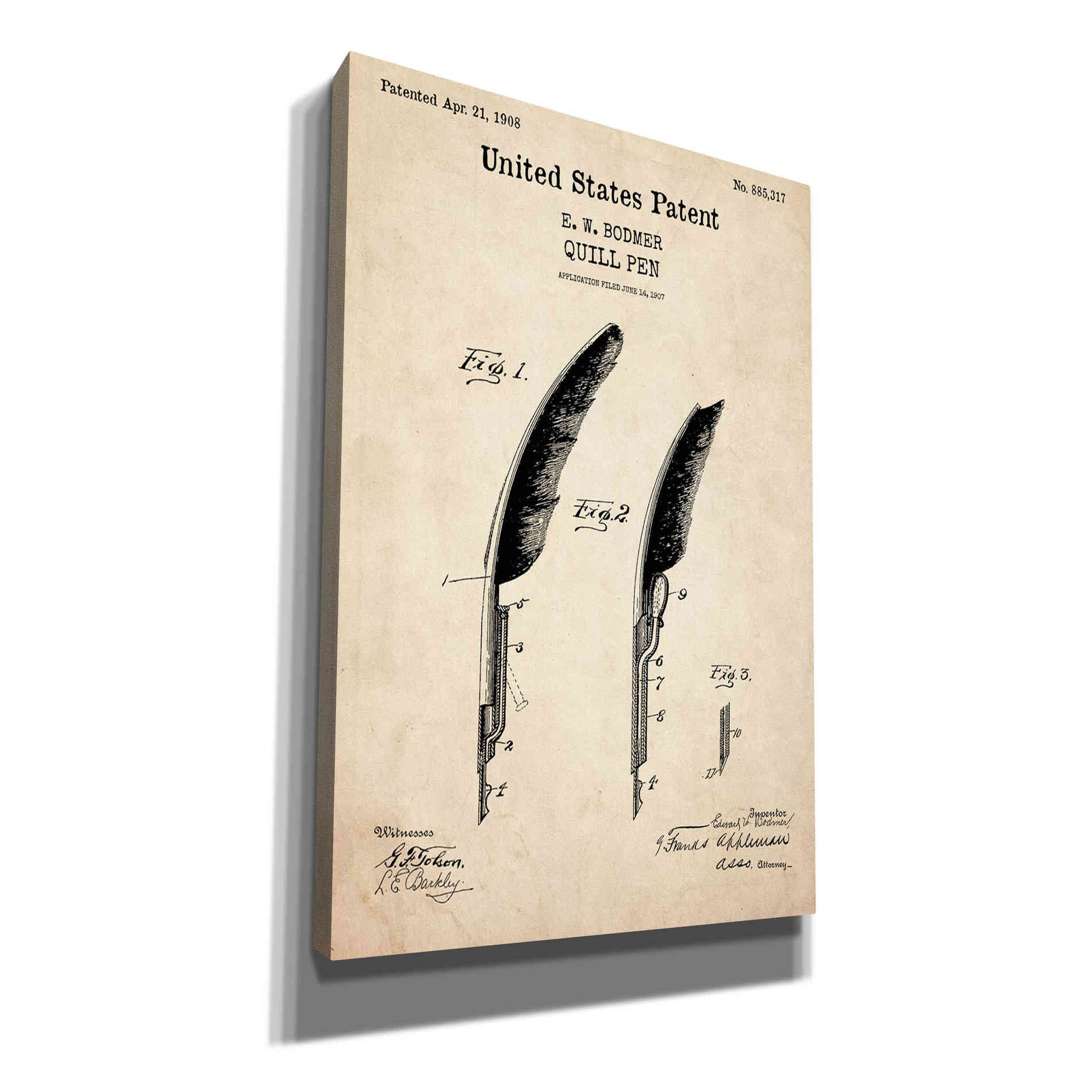 'Quill Pen Blueprint Patent Parchment,' Canvas Wall Art