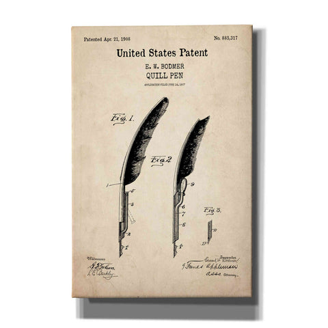 Image of 'Quill Pen Blueprint Patent Parchment,' Canvas Wall Art