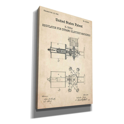 Image of 'Tesla's Regulator for Electric Machines Blueprint Patent Parchment,' Canvas Wall Art