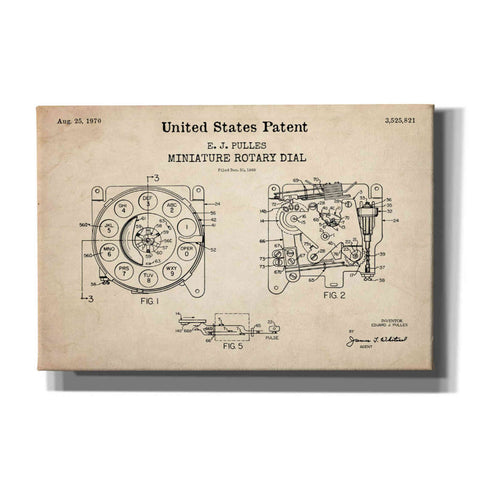 Image of 'Rotary Dial Blueprint Patent Parchment,' Canvas Wall Art