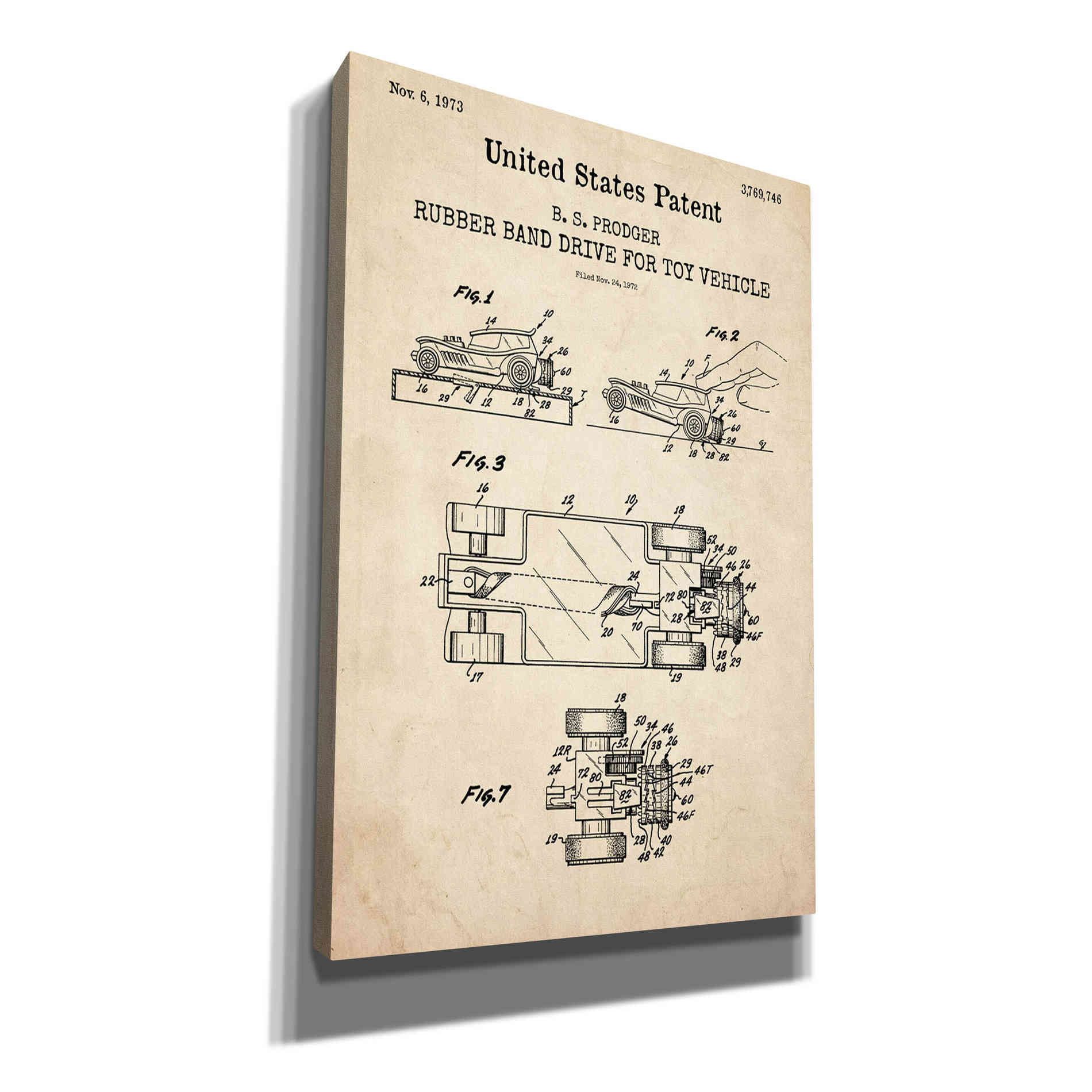 'Rubber band Blueprint Patent Parchment,' Canvas Wall Art