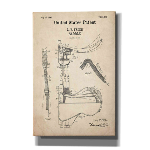 Image of 'Saddle Blueprint Patent Parchment,' Canvas Wall Art