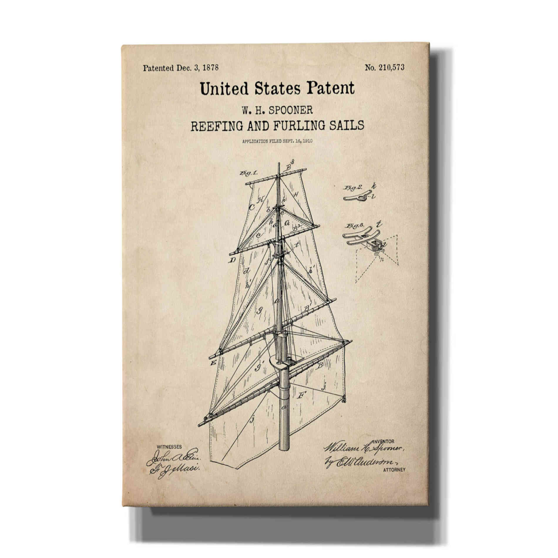 'Sail Blueprint Patent Parchment,' Canvas Wall Art
