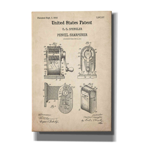 Image of 'Pencil Sharpener Blueprint Patent Parchment,' Canvas Wall Art