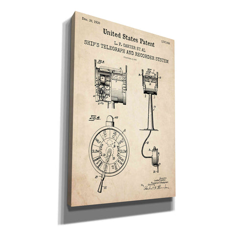 Image of 'Ship's Telegraph and Record System Blueprint Patent Parchment,' Canvas Wall Art