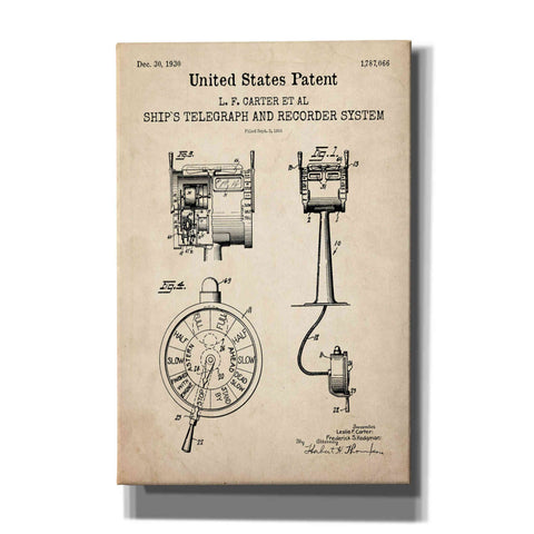 Image of 'Ship's Telegraph and Record System Blueprint Patent Parchment,' Canvas Wall Art