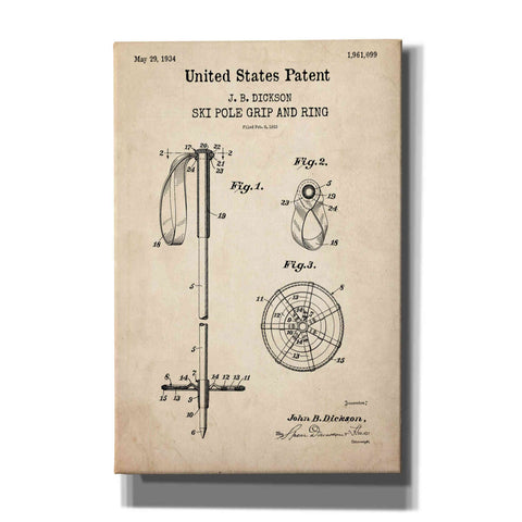 Image of 'Ski Pole Grip and Ring Blueprint Patent Parchment,' Canvas Wall Art