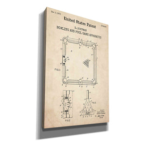 'Bowling and Pool Game Apparatus Blueprint Patent Parchment,' Canvas Wall Art