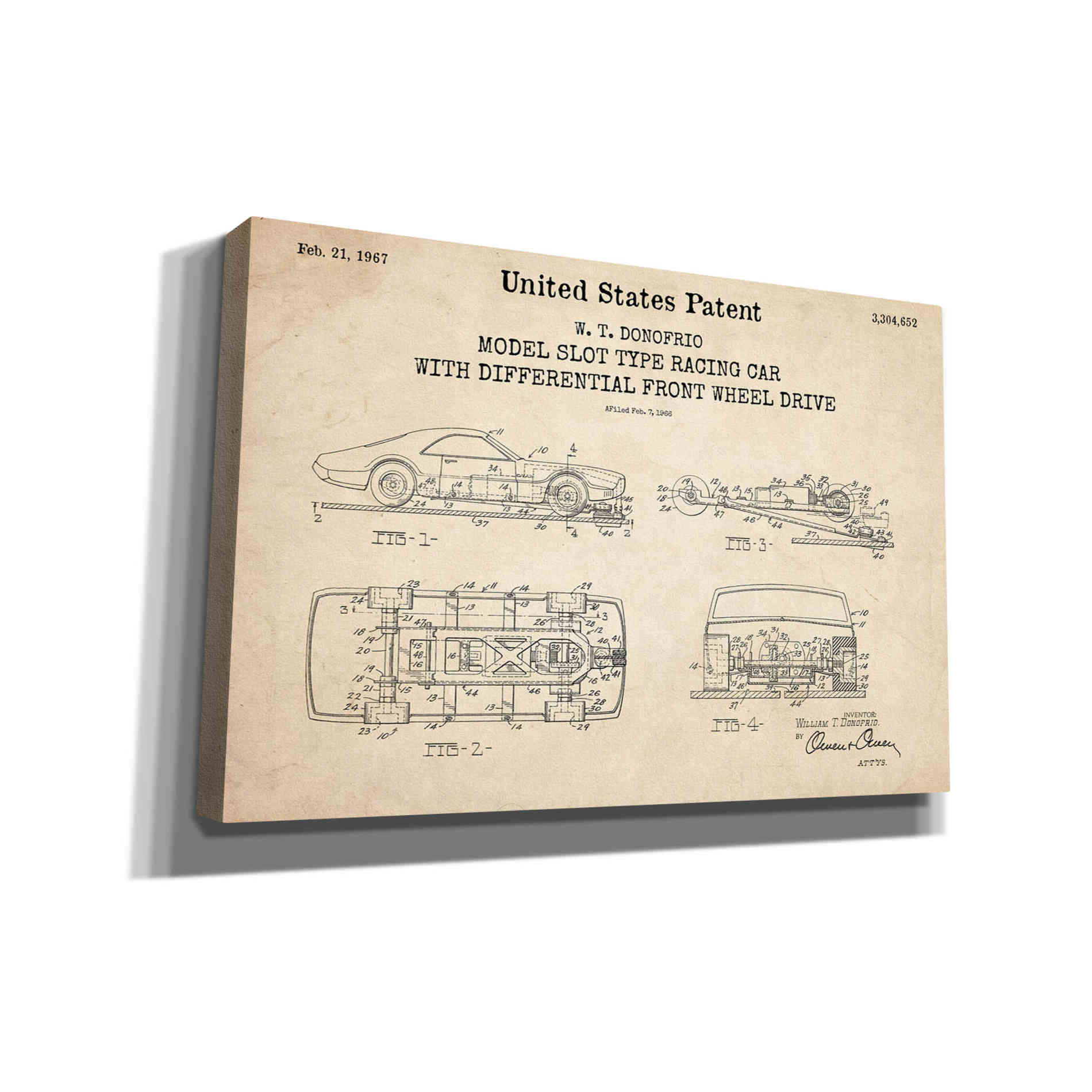 'Racing Car, Model Slot Type Blueprint Patent Parchment,' Canvas Wall Art