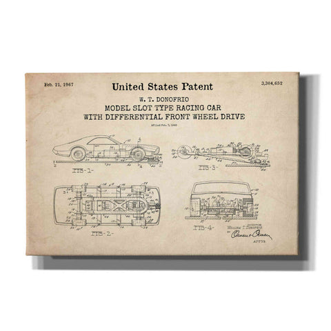 Image of 'Racing Car, Model Slot Type Blueprint Patent Parchment,' Canvas Wall Art