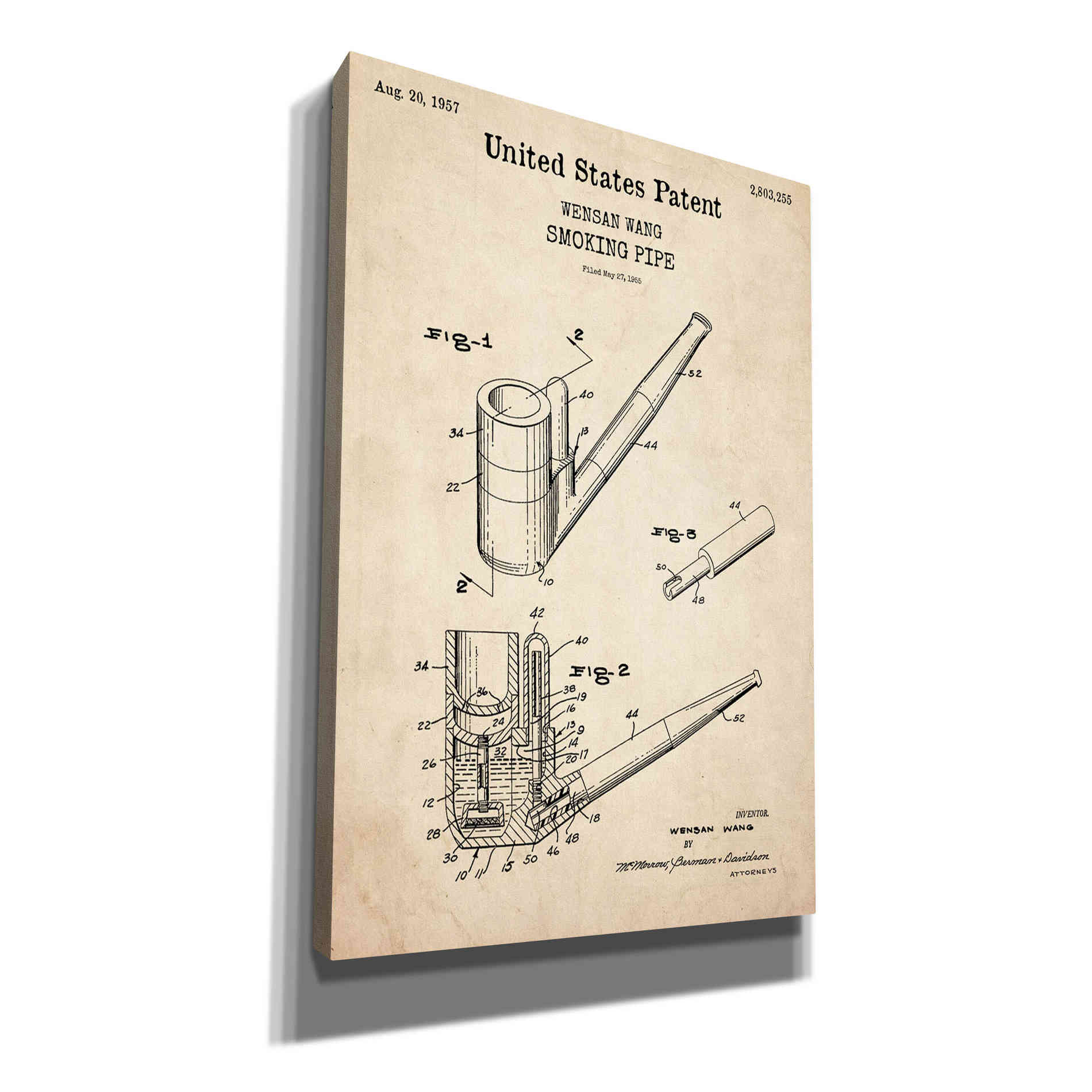 'Smoking Pipe Blueprint Patent Parchment,' Canvas Wall Art