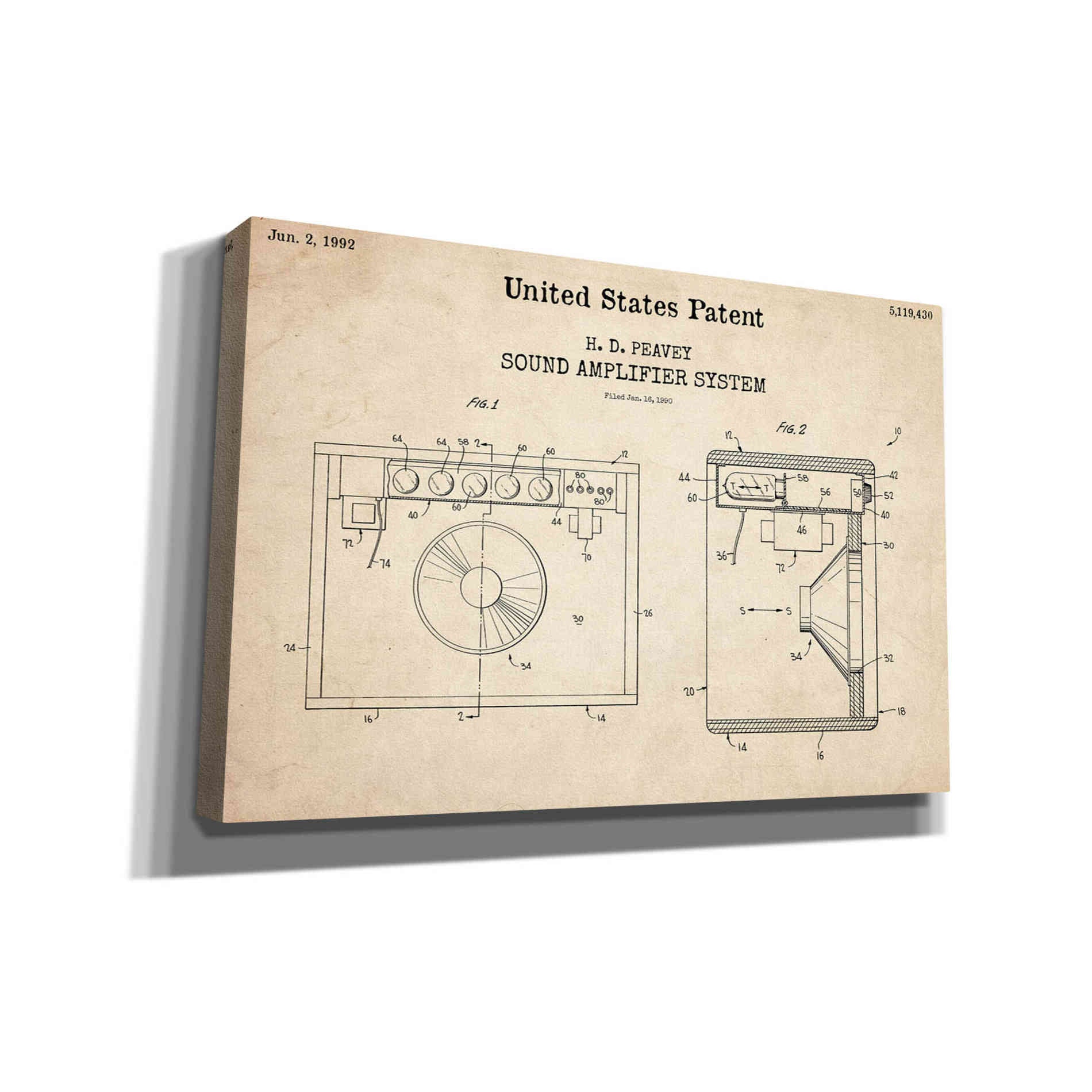'Sound Amplifier Blueprint Patent Parchment,' Canvas Wall Art