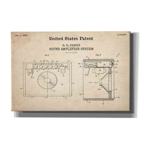 Image of 'Sound Amplifier Blueprint Patent Parchment,' Canvas Wall Art