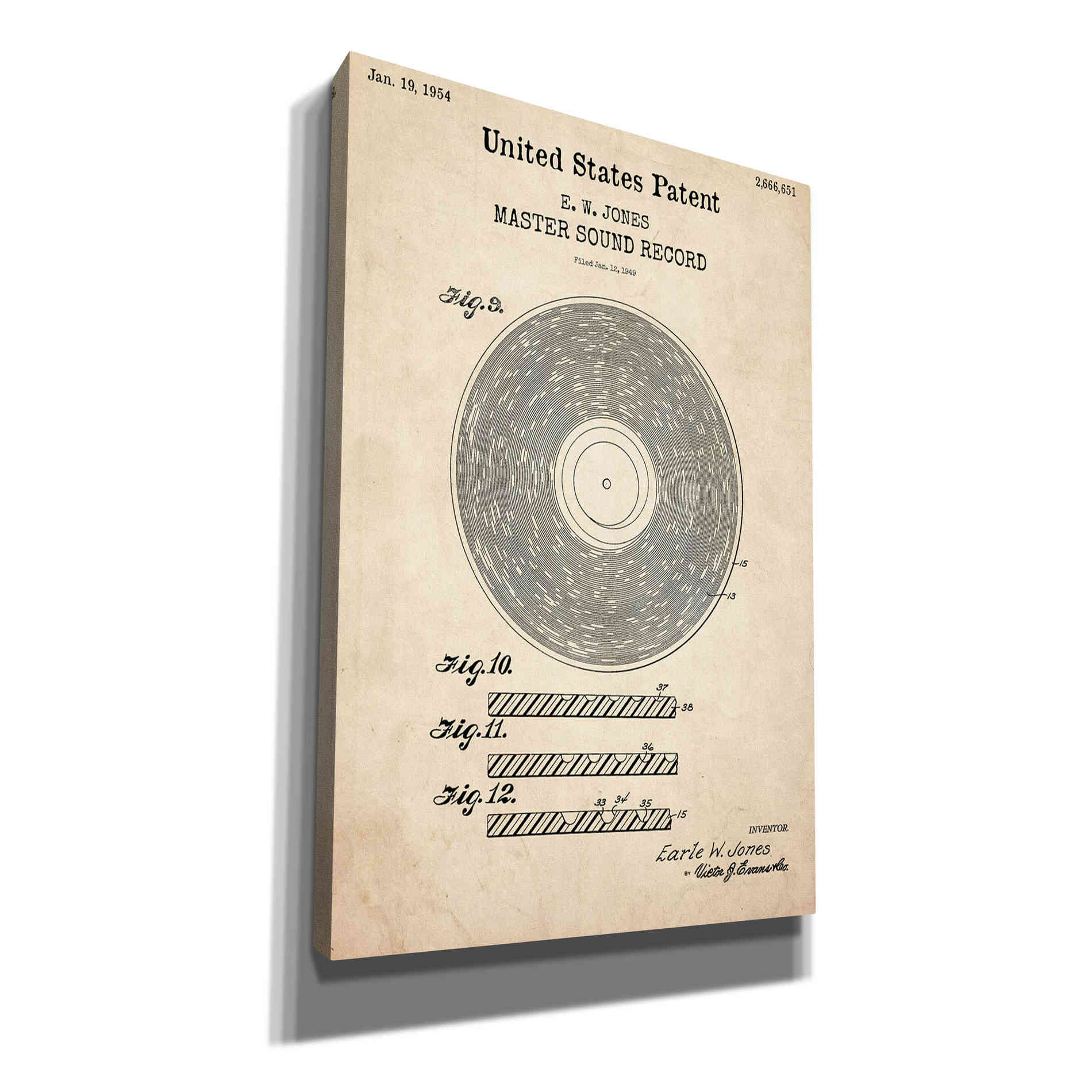 'Master Sound Record Blueprint Patent Parchment,' Canvas Wall Art
