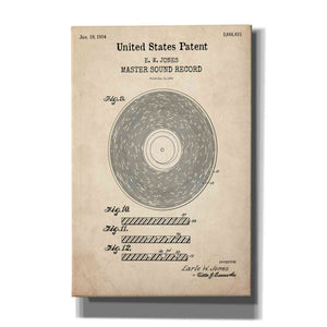'Master Sound Record Blueprint Patent Parchment,' Canvas Wall Art