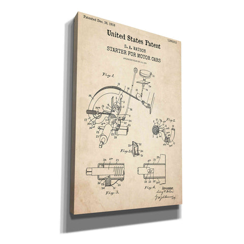 Image of 'Starter for Motor Cars Blueprint Patent Parchment,' Canvas Wall Art