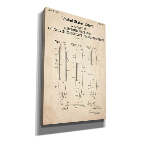 'Surfboard with nose Blueprint Patent Parchment,' Canvas Wall Art