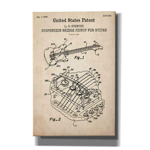 Image of 'Suspension Bridge Pickup for Guitar Blueprint Patent Parchment,' Canvas Wall Art