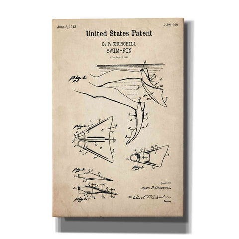 'Swim Fin Blueprint Patent Parchment,' Canvas Wall Art