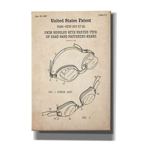 Image of 'Swim Goggles Blueprint Patent Parchment,' Canvas Wall Art