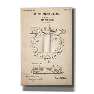 'Tambourine Blueprint Patent Parchment,' Canvas Wall Art