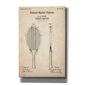 'Tennis Racket Blueprint Patent Parchment,' Canvas Wall Art