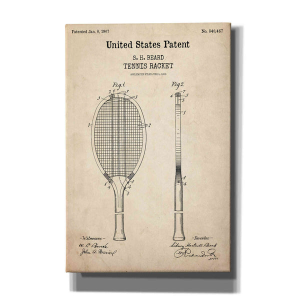 'Tennis Racket Blueprint Patent Parchment,' Canvas Wall Art ...