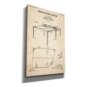 'Tennis Table Blueprint Patent Parchment,' Canvas Wall Art