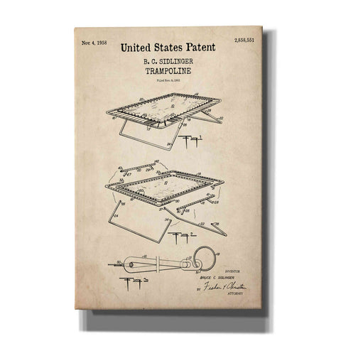 Image of 'Trampoline Blueprint Patent Parchment,' Canvas Wall Art