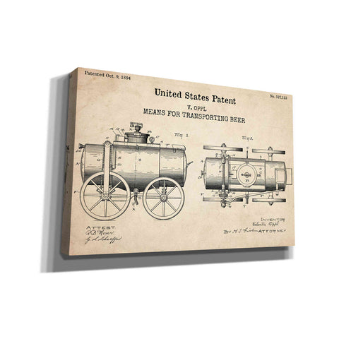 Image of 'transporting beer Blueprint Patent Parchment,' Canvas Wall Art