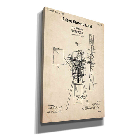 Image of 'Windmill Blueprint Patent Parchment,' Canvas Wall Art