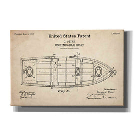 'Unsinkable Boat Blueprint Patent Parchment,' Canvas Wall Art