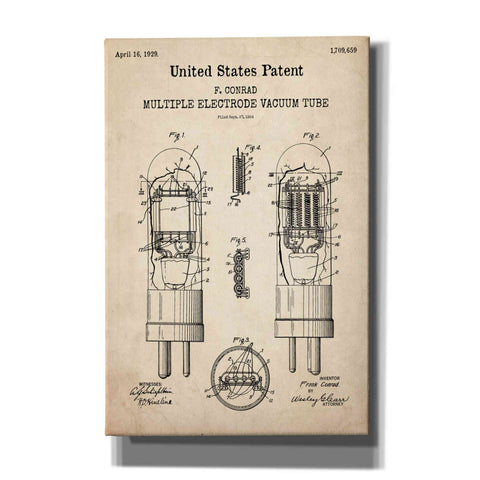 Image of 'Vacuum tube Blueprint Patent Parchment,' Canvas Wall Art