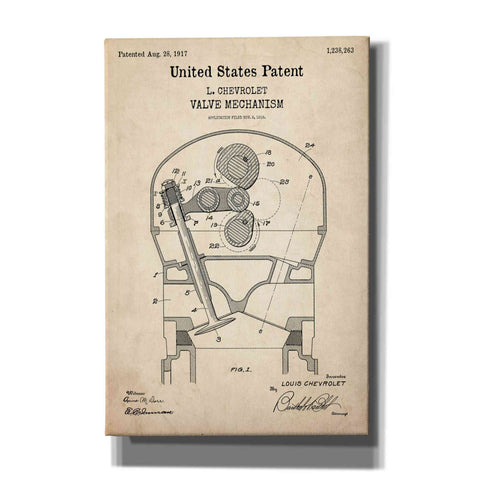 Image of 'Valve Mechanism Blueprint Patent Parchment,' Canvas Wall Art