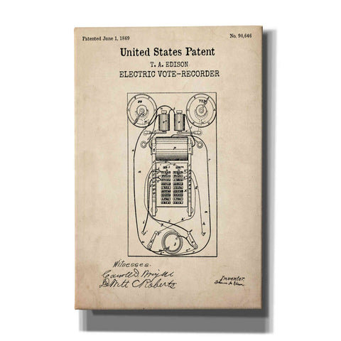 Image of 'Electric Vote-recorder Blueprint Patent Parchment,' Canvas Wall Art