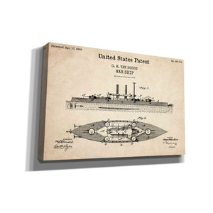 'War Ship Blueprint Patent Parchment,' Canvas Wall Art