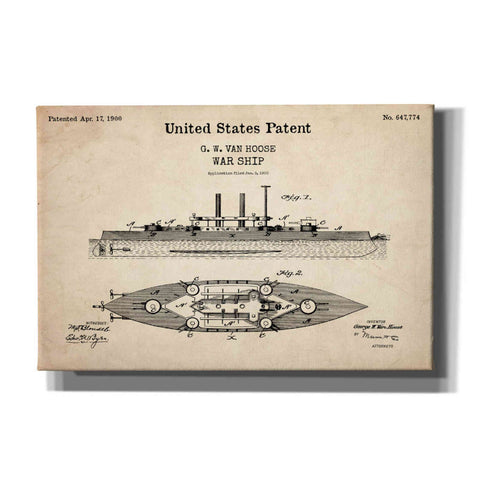 Image of 'War Ship Blueprint Patent Parchment,' Canvas Wall Art