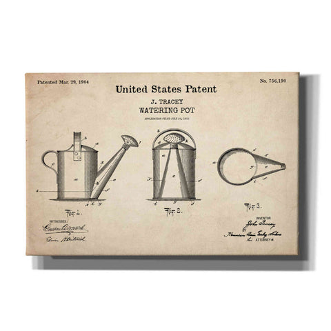 Image of 'Watering Can Blueprint Patent Parchment,' Canvas Wall Art