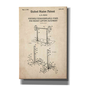 'Weight Lifting Equipment Blueprint Patent Parchment,' Canvas Wall Art