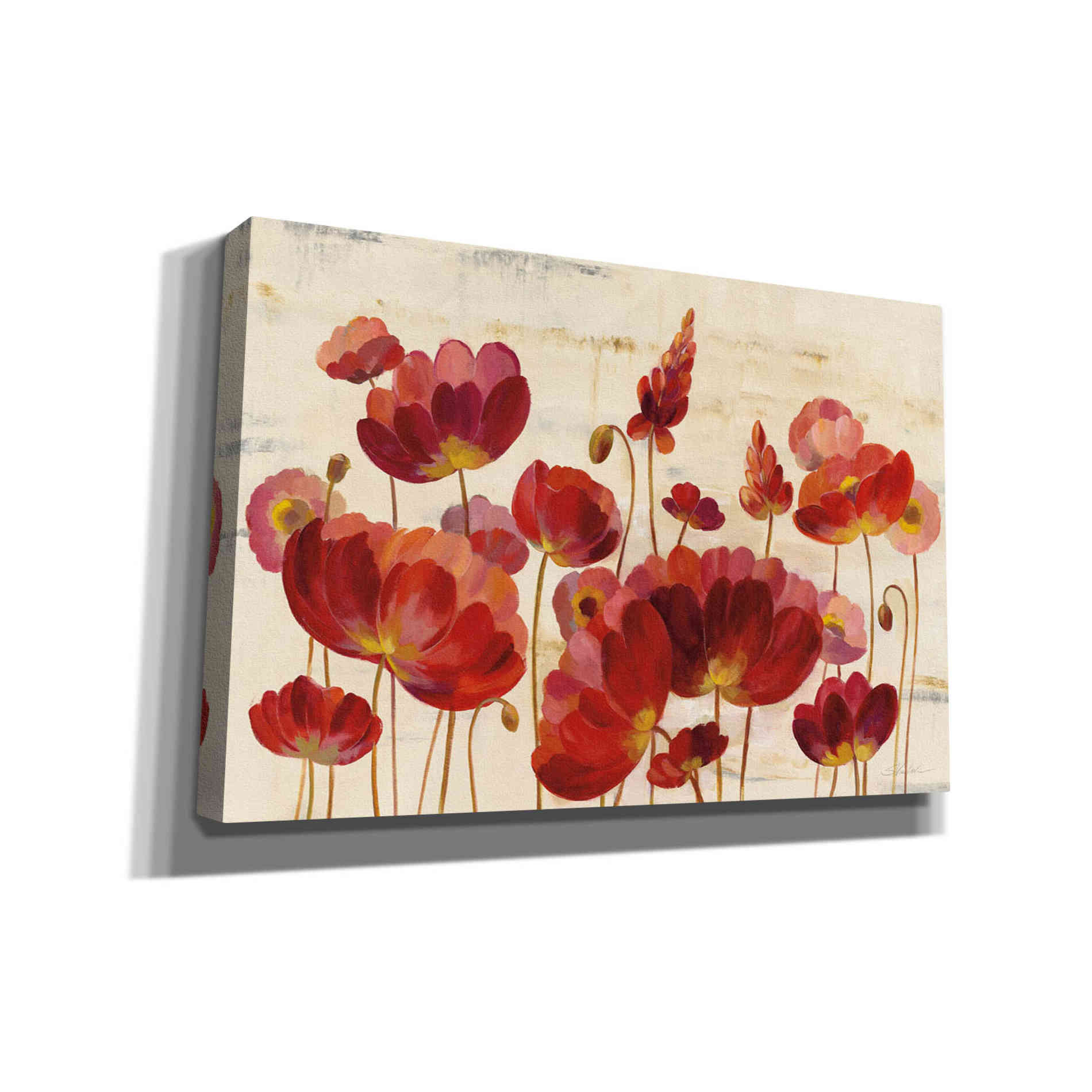 'Red Flowers on Marble' by Silvia Vassileva, Canvas Wall Art